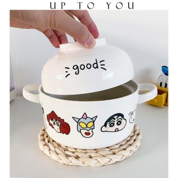 SHˇins陶瓷便當碗可愛卡通少女心創意學生宿舍泡面碗帶勺帶蓋