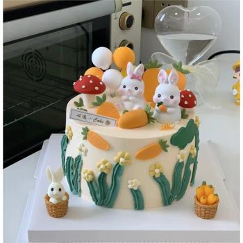 田園風蛋糕裝飾可愛樹脂小兔子擺件森系胡蘿卜女孩生日蛋糕插件
