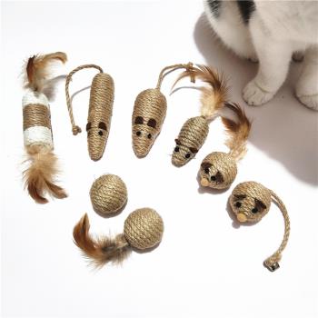 自然色劍麻老鼠羽毛球啃咬貓玩具