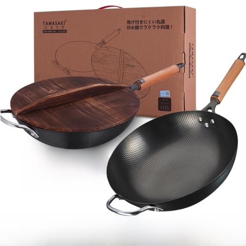 TAMASAKI日本靈崎新款古蘭紋不粘鍋無涂層鍛打鍋炒鍋不沾鍋鐵鍋32