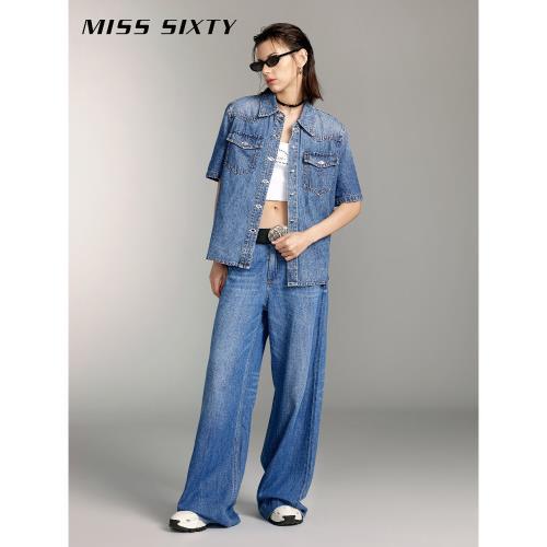 Miss Sixty牛仔褲女垂感寬松高腰顯瘦闊腿褲拖地褲