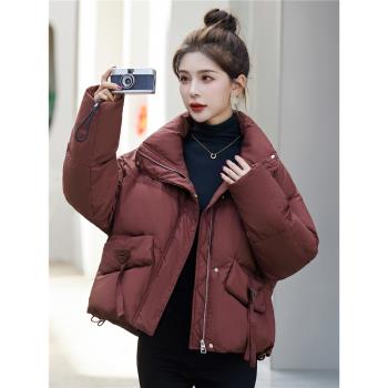 小個子立領短款加厚羽絨服女時尚休閑寬松顯瘦白鴨絨麵包服外套潮