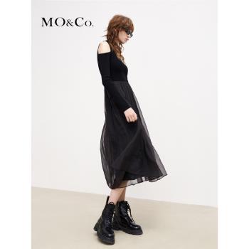 露肩MOCO2022針織鏤空法式紗裙