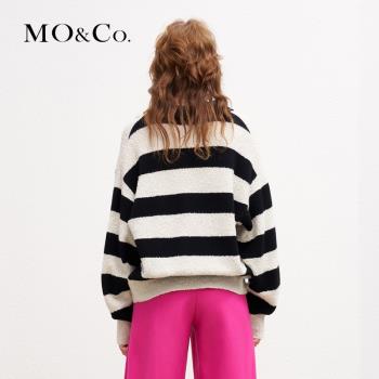 POLO鉆飾混紡條紋外套開衫毛衣