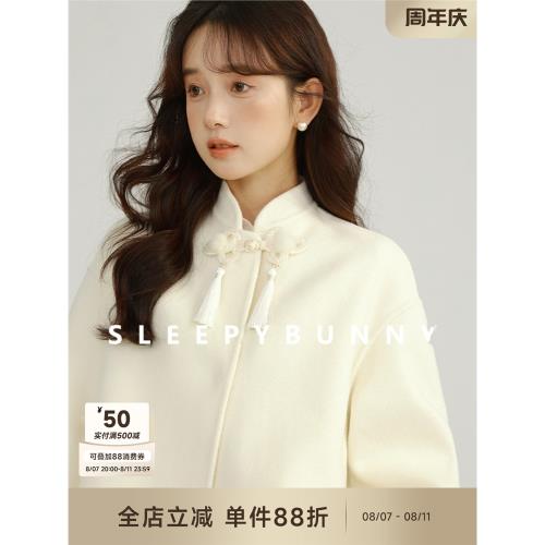 瞌睡兔《千山暮雪》流蘇珠花扣新中式羊毛雙面呢女斗篷遮肉短外套