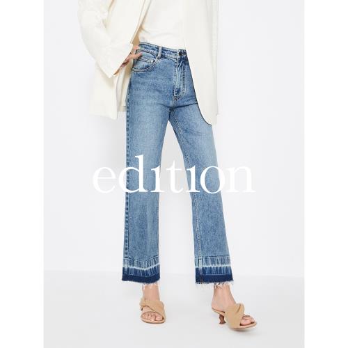 edition褲腳洗水毛邊牛仔褲女2023春新款九分直筒褲EBC1JENT08