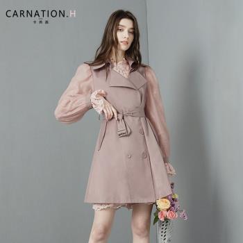 卡芮茜淑女泡泡袖洋氣風衣外套
