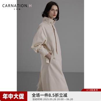 卡芮茜簡約立領寬松風衣長款外套