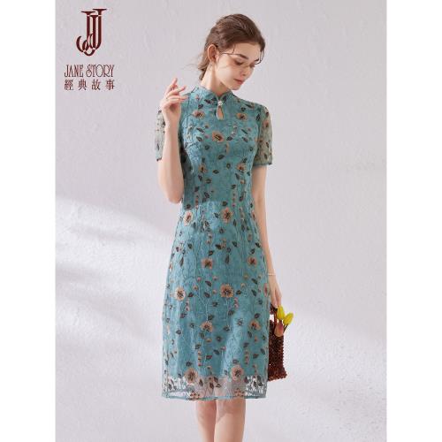 高級感改良蕾絲旗袍女夏季2025新款年輕款高端立領新中式連衣裙