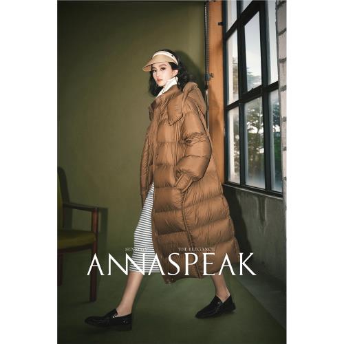 ANNASPEAK 云端白鵝絨保暖立體包邊高領長款羽絨服AS冬季氣質外套
