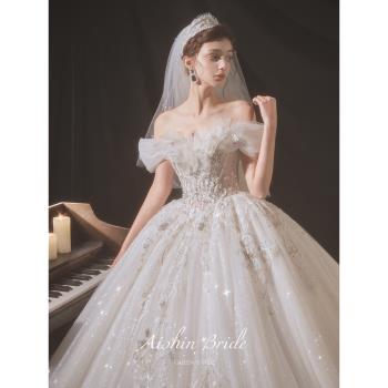 一字肩宮廷風奢華重工禮服主婚紗