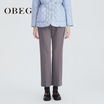OBEG時尚千鳥格紋冬季高腰直筒褲