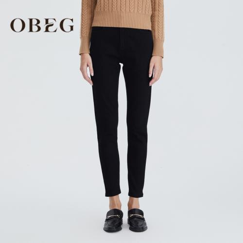 OBEG歐碧倩冬季通勤高彈牛仔褲緊身保暖含絨長褲10424148