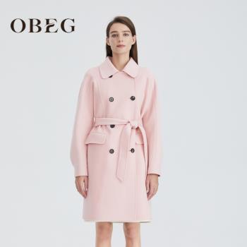 OBEG美麗諾羊毛中長款雙面呢大衣
