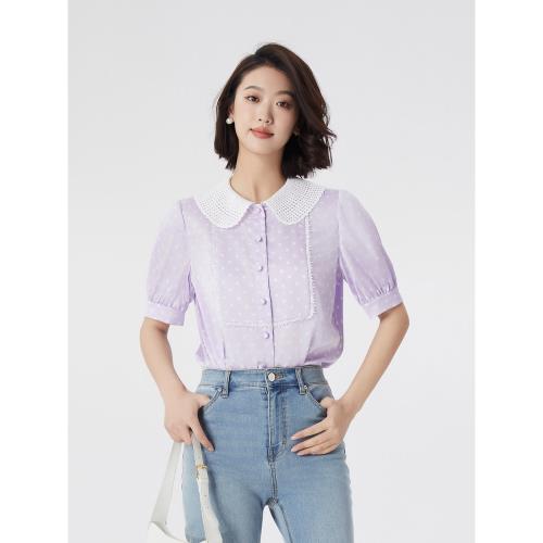 OBEG歐碧倩夏季娃娃領設計感波點襯衫女甜美減齡上衣10442057