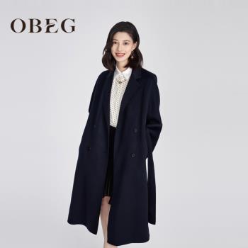 OBEG全羊毛中長款外套雙面呢大衣
