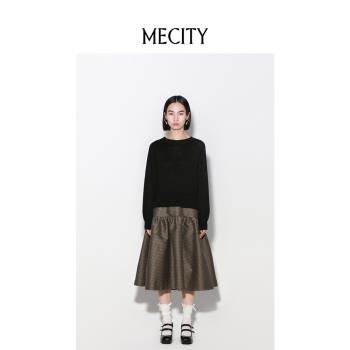 MECITY提花立體層次感毛梭連衣裙