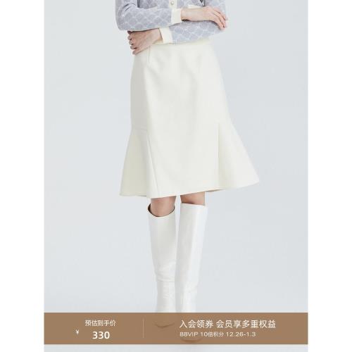 OEBG歐碧倩秋冬法式優雅魚尾半身裙女羊毛顯瘦中長裙10424104