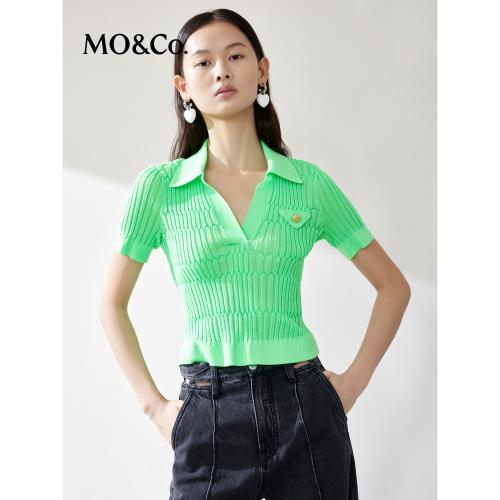 MOCO針織衫春夏法式POLO領輕薄干爽精致肌理短袖短款小香風摩安珂