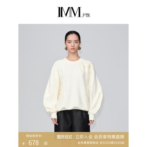 IMM尹默棉針織索普洛斯珠片繡慵懶松弛感寬松圓領長袖上衣衛衣女