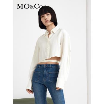 MOCO夏新品亞麻天絲混紡短襯衣上衣MBB2TOP002