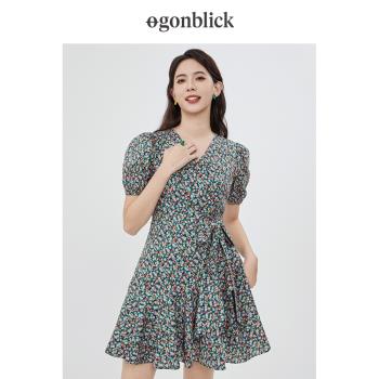 北歐時刻V領女夏季法式連衣裙