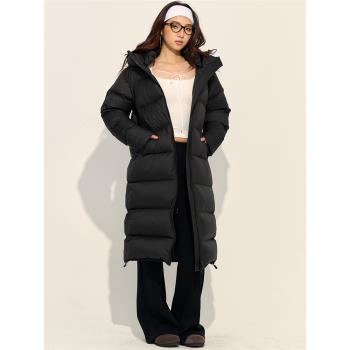 超輕女冬歐美ins過膝連帽羽絨服