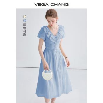 VEGA CHANG法式夏季花邊領連衣裙