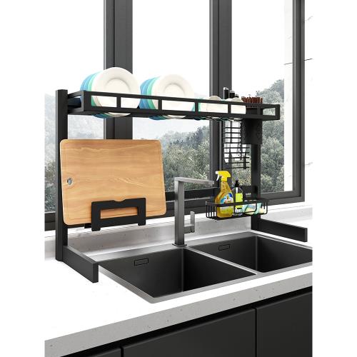 水槽上方瀝水架黑色晾放碗架水池碗筷架子收納籃廚房洗碗池置物架