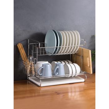 304不銹鋼放碗架多功能廚房臺面雙層碗架瀝水架 控碗筷碗碟收納架