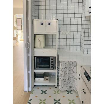 白色高顏值廚房置物架落地式多層收納柜微波爐烤箱碳鋼櫥柜家用