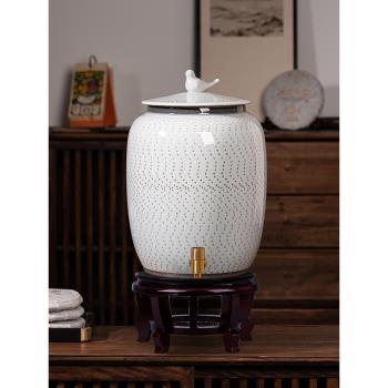 景德鎮陶瓷水缸家用儲水罐帶龍頭20斤30斤裝廚房客廳功夫泡茶水缸
