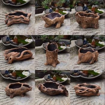 仿真樹樁花盆模具DIY自制創意大號陶藝模型盆景水泥花盆硅膠磨具