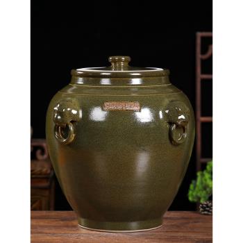 景德鎮陶瓷米缸帶蓋家用30斤50斤100斤仿茶葉末老式面粉桶密封罐