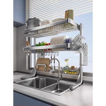 304不銹鋼水槽置物架廚房碗架放碗盤瀝水架多功能碗碟上方收納架