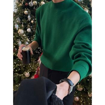 碧舍冬季圓領針織衫時髦綠毛衣