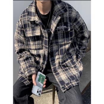 潮牌春秋翻領炸街上衣服格子襯衫
