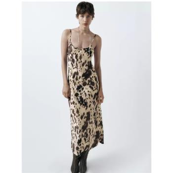 ZA新款TRF時尚女裝洋氣顯瘦動物紋印花絲緞質感連衣裙2256170 093