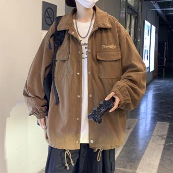 美式潮牌燈芯絨外套男士春秋季日系復古學生痞帥休閑刺繡工裝夾克