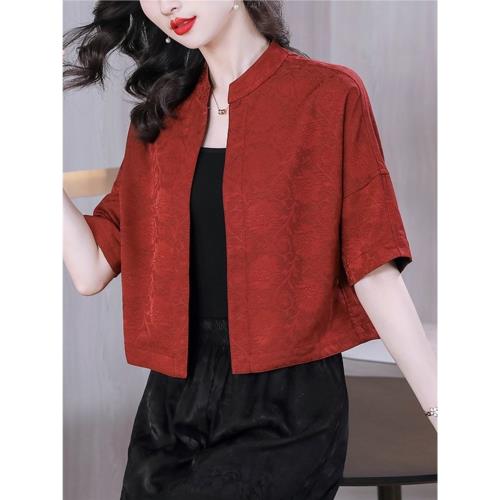 披肩女開衫外搭夏季2025年新款中式國風復古立領上衣媽媽短款外套