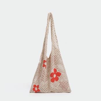 復古韓國chic鏤空針織花朵手提包