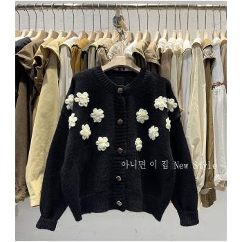 圓領手工毛衣針織減齡學院風花朵