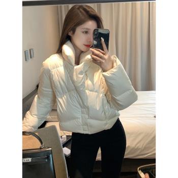 立領羽絨服女短款設計感2025年冬季韓版90%白鴨絨加厚麵包服外套