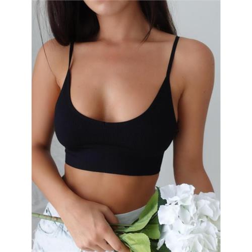 H家 歐美街頭流行純色吊帶抹胸女外穿內搭帶胸墊背心休閑運動上衣