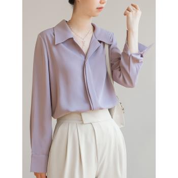 慵懶風紫色時尚職業上衣長袖襯衫