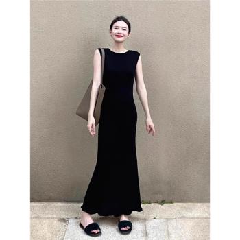 法式黑色連衣裙夏季氣質魚尾背心