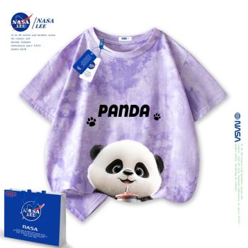 NASA熊貓T恤短袖女夏季2025新款多巴胺穿搭上衣ins女孩純棉半袖男