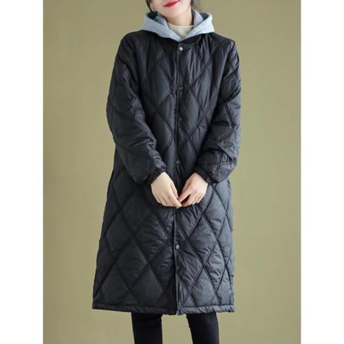 羽絨棉服女秋冬2025新款中長款設計感小眾輕薄菱格休閑棒球服外套