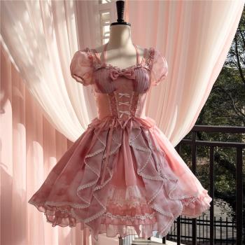 溫柔夏季公主粉色洛麗塔連衣裙
