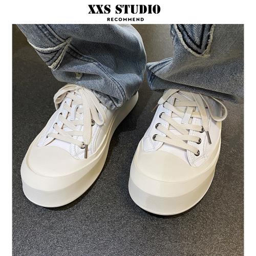 XXS Studio翹頭板鞋男2025夏新款透氣厚底大頭鞋男系帶丑萌小白鞋